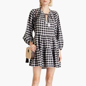 SEAFOLLY  Portofino gathered gingham cotton-jacquard mini dress, size S/M, NWOT
